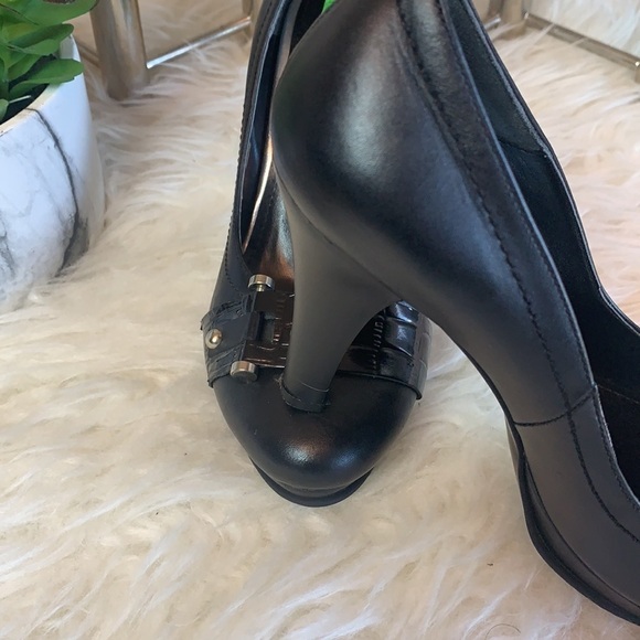 WHITE Buffalo Black Faux Leather Women’s Peep Toe Shoes - Picture 6 of 15